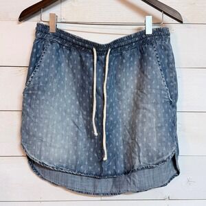 Cloth &‎ Stone Blue Tencel Lyocell Dash Print High-Low Mini Chambray Skirt Small